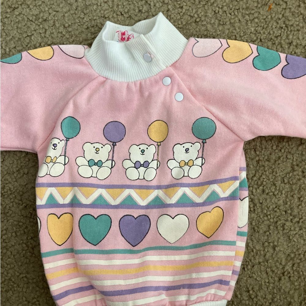 Infant Baby Girl Vintage Pink Teddy Bear Sweatshirt